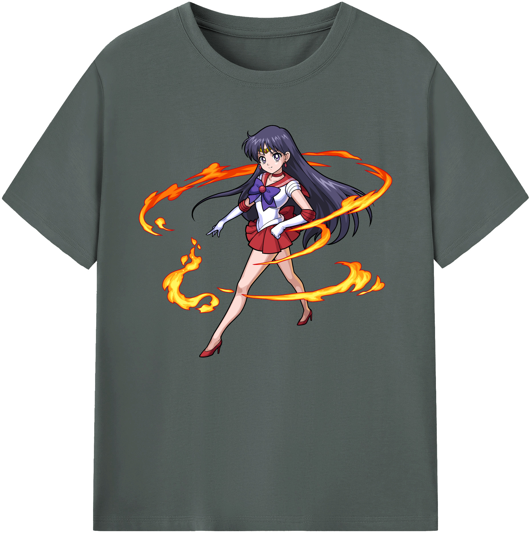 （画像用） 美少女戦士セーラームーン 火野レイ ひの レイ Sailor Moon Hino Rei （セーラーマーズ,Sailor Mars） 綿100％ メンズ半袖Tシャツ｜肌触りやわらか＆通気性